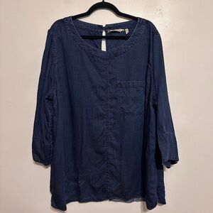 Soft Surroundings Denim Chambray Half Sleeve Tunic Top Blue size 3X